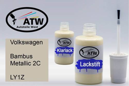 Volkswagen, Bambus Metallic 2C, LY1Z: 20ml Lackstift + 20ml Klarlack - Set, von ATW Autoteile West.